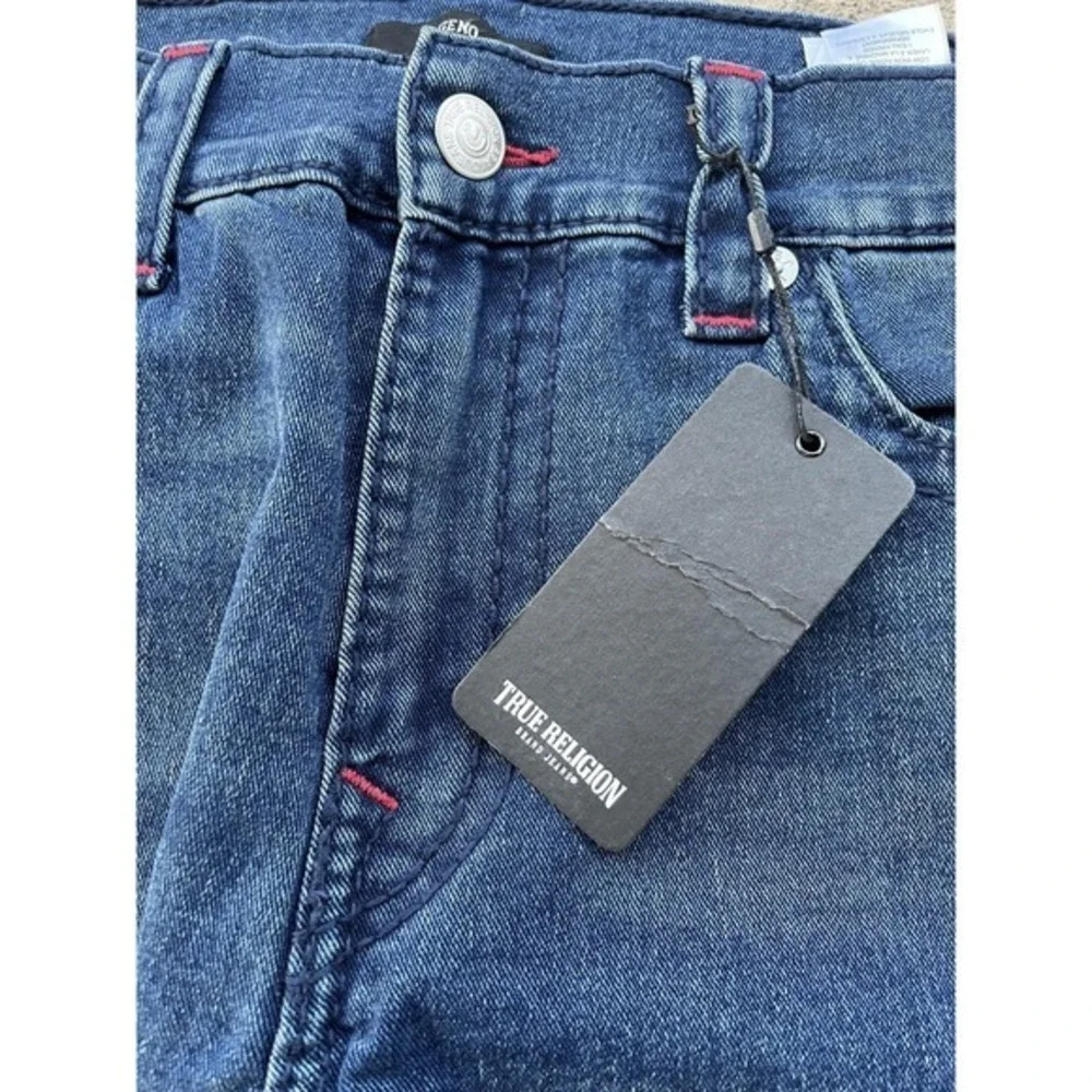 True Religion Geno Big T Flap Relaxed Slim Jeans Mens 36x30 Dark Wash Blue Denim